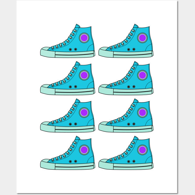 Cyan Blue Sneakers Wall Art by 1001Kites